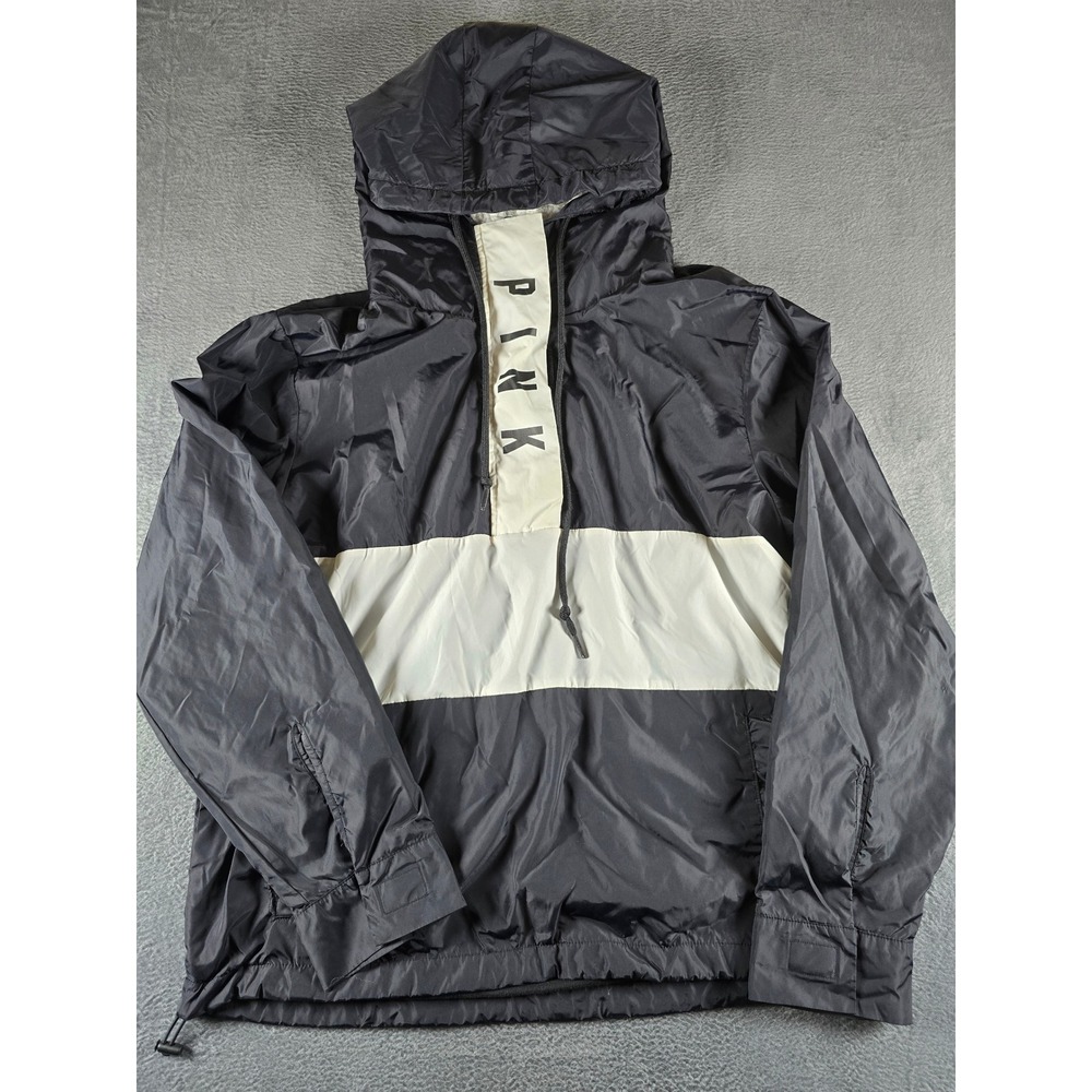 Pink Victoria's Secret Windbreaker Jacket Black White Sherpa Hood XS